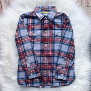 BODEN Shirt Boys Size 6-7 Years Red Gray Plaid Flannel Long Sleeve Button Down